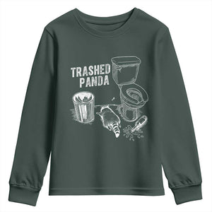 Funny Trashed Panda Youth Sweatshirt Drunk Raccoon in Toilet Meme Hot Mess TS02 Dark Forest Green Print Your Wear