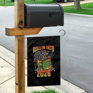 Dumpster Fire Raccoon Meme for Surviving 2025 Garden Flag Rollin Into 2026 Trash Panda Energy TS02 Print Your Wear