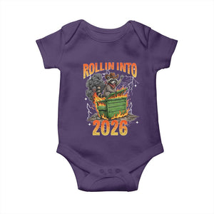 Dumpster Fire Raccoon Meme for Surviving 2025 Baby Onesie Rollin Into 2026 Trash Panda Energy TS02 Purple Print Your Wear