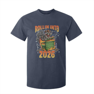 Dumpster Fire Raccoon Meme for Surviving 2025 T Shirt For Kid Rollin Into 2026 Trash Panda Energy TS02 Navy Print Your Wear