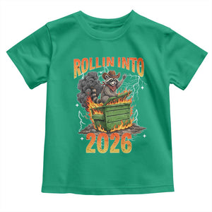 Dumpster Fire Raccoon Meme for Surviving 2025 Toddler T Shirt Rollin Into 2026 Trash Panda Energy TS02 Irish Green Print Your Wear