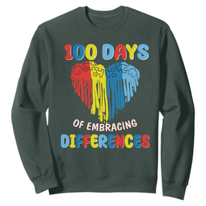 100 Days of School IEP Sweatshirt Embrace Differences Neurodiversity Autism ADHD Awareness TS02 Dark Forest Green Printyourwear
