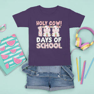 Holy Cow 100 Days of School T Shirt For Kid Cute Pink Dairy Cattle TS02 Purple Printyourwear