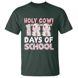 Holy Cow 100 Days of School T Shirt Cute Pink Dairy Cattle TS02 Dark Forest Green Printyourwear