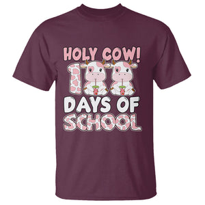 Holy Cow 100 Days of School T Shirt Cute Pink Dairy Cattle TS02 Maroon Printyourwear