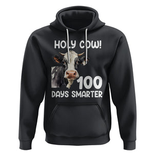 Holy Cow 100 Days of School Hoodie 100 Days Smarter Funny Moo Dairy Cattle TS02 Black Printyourwear