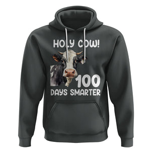 Holy Cow 100 Days of School Hoodie 100 Days Smarter Funny Moo Dairy Cattle TS02 Dark Heather Printyourwear