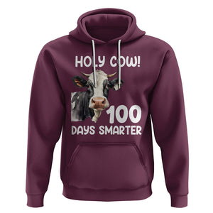 Holy Cow 100 Days of School Hoodie 100 Days Smarter Funny Moo Dairy Cattle TS02 Maroon Printyourwear