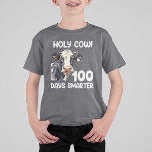 Holy Cow 100 Days of School T Shirt For Kid 100 Days Smarter Funny Moo Dairy Cattle TS02 Charcoal Printyourwear
