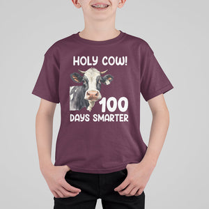 Holy Cow 100 Days of School T Shirt For Kid 100 Days Smarter Funny Moo Dairy Cattle TS02 Maroon Printyourwear
