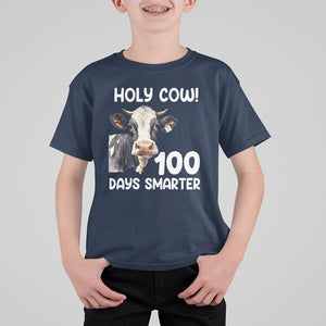 Holy Cow 100 Days of School T Shirt For Kid 100 Days Smarter Funny Moo Dairy Cattle TS02 Navy Printyourwear