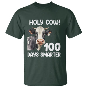 Holy Cow 100 Days of School T Shirt 100 Days Smarter Funny Moo Dairy Cattle TS02 Dark Forest Green Printyourwear