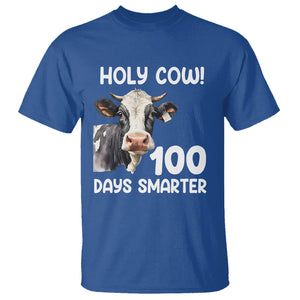 Holy Cow 100 Days of School T Shirt 100 Days Smarter Funny Moo Dairy Cattle TS02 Royal Blue Printyourwear