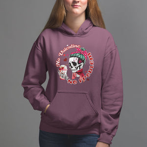 Single Skeleton Hoodie Messy Bun Skull No Valetine No Problem Anti Valentines TS02 Maroon Printyourwear
