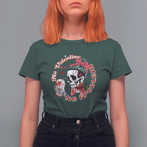 Single Skeleton T Shirt For Women Messy Bun Skull No Valetine No Problem Anti Valentines TS02 Dark Forest Green Printyourwear