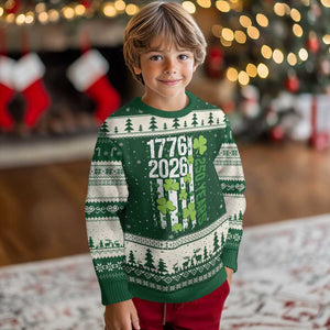 Irish American 250 Years 1776 2026 Patriotic Shamrock Ugly Christmas Sweater St Patricks Day Ameria 250th Anniversary TS02 Forest Green Beige Print Your Wear