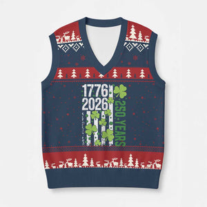 Irish American 250 Years 1776 2026 Patriotic Shamrock V-Neck Knit Sweater Vest St Patricks Day Ameria 250th Anniversary TS02 Navy Red Print Your Wear