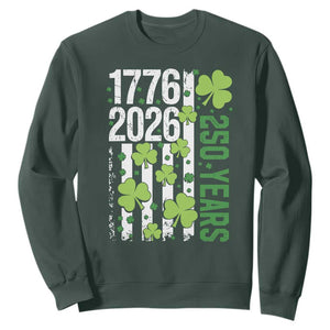 Irish American 250 Years 1776 2026 Patriotic Shamrock Sweatshirt St Patricks Day Ameria 250th Anniversary TS02 Dark Forest Green Print Your Wear