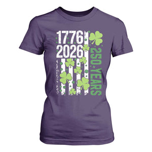 Irish American 250 Years 1776 2026 Patriotic Shamrock T Shirt For Women St Patricks Day Ameria 250th Anniversary TS02 Purple Print Your Wear