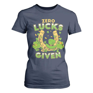 Funny St Patricks Day T Shirt For Women Zero Lucks Given Irish Shamrock TS02 Navy Print Your Wear