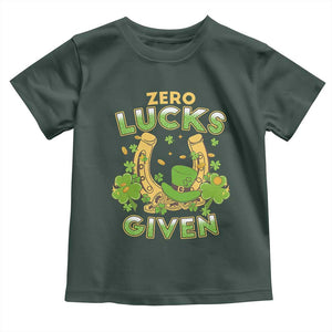 Funny St Patricks Day Toddler T Shirt Zero Lucks Given Irish Shamrock TS02 Dark Forest Green Print Your Wear