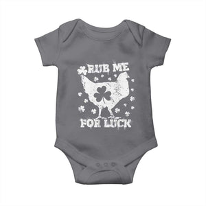 Funny St Patricks Day Baby Onesie Rub Me For Luck Shamrock Irish Cock Chicken TS02 Charcoal Print Your Wear