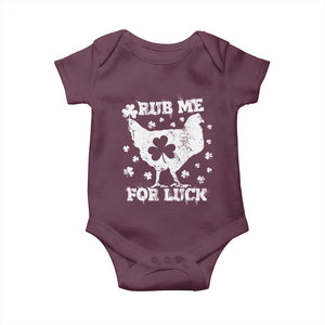 Funny St Patricks Day Baby Onesie Rub Me For Luck Shamrock Irish Cock Chicken TS02 Maroon Print Your Wear