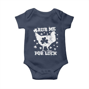Funny St Patricks Day Baby Onesie Rub Me For Luck Shamrock Irish Cock Chicken TS02 Navy Print Your Wear