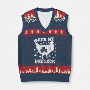 Funny St Patricks Day V-Neck Knit Sweater Vest Rub Me For Luck Shamrock Irish Cock Chicken TS02 Navy Red Print Your Wear