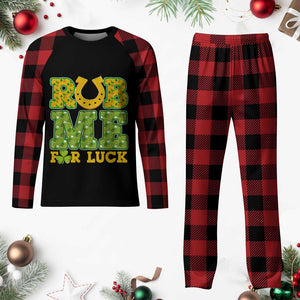 Funny St Patricks Day Plaid Pajama Set Rub Me For Luck Shamrock Adult Humor TS02 Buffalo Plaid Print Your Wear