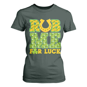 Funny St Patricks Day T Shirt For Women Rub Me For Luck Shamrock Adult Humor TS02 Dark Forest Green Print Your Wear