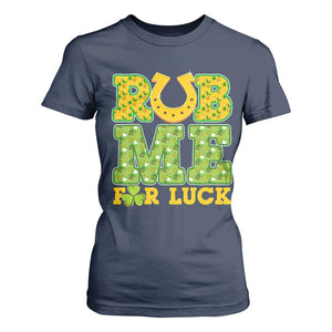 Funny St Patricks Day T Shirt For Women Rub Me For Luck Shamrock Adult Humor TS02 Navy Print Your Wear
