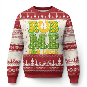 Funny St Patricks Day Knit Sweatshirt Rub Me For Luck Shamrock Adult Humor TS02 Red Print Your Wear
