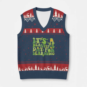 Funny St Patricks Day V-Neck Knit Sweater Vest It's Beautiful Day For Learning Students TS02 Navy Red Print Your Wear