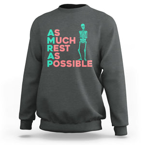 Workout Skeleton Sweatshirt As Much Rest As Possible AMRAP Lazy Skeleton Funny Gym Quotes TS02 Dark Heather Printyourwear