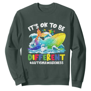 Whale Autism Awareness Sweatshirt It's Ok To Be Different Support Squad Mental Health TS02 Dark Forest Green Printyourwear