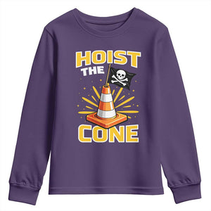 Hoist The Cone Jolly Roger Victory Youth Sweatshirt Pirate Skull Baseball Sports Fan IYKYK Meme TS02 Purple Print Your Wear