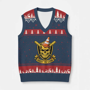 Funny Hoist The Cone Skull V-Neck Knit Sweater Vest IYKYK Meme Gritty Victory Celebration Sports Fan TS02 Navy Red Print Your Wear
