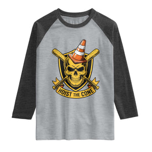Funny Hoist The Cone Skull Raglan Shirt IYKYK Meme Gritty Victory Celebration Sports Fan TS02 Heather Gray Heather Charcoal Print Your Wear