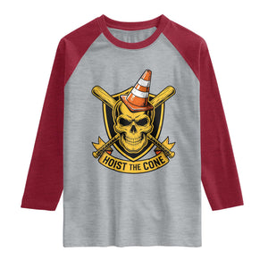 Funny Hoist The Cone Skull Raglan Shirt IYKYK Meme Gritty Victory Celebration Sports Fan TS02 Heather Gray Heather Red Print Your Wear
