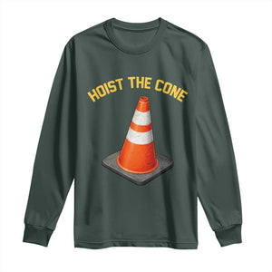Vintage Hoist The Cone Victory Graphic Long Sleeve Shirt Funny Baseball Fan Pride Celebration IYKYK Meme TS02 Dark Forest Green Print Your Wear