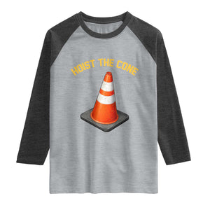 Vintage Hoist The Cone Victory Graphic Raglan Shirt Funny Baseball Fan Pride Celebration IYKYK Meme TS02 Heather Gray Heather Charcoal Print Your Wear