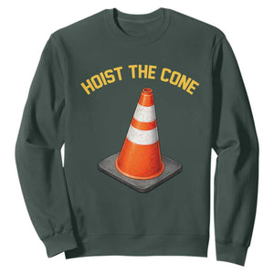 Vintage Hoist The Cone Victory Graphic Sweatshirt Funny Baseball Fan Pride Celebration IYKYK Meme TS02 Dark Forest Green Print Your Wear