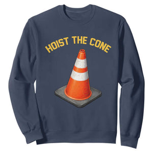 Vintage Hoist The Cone Victory Graphic Sweatshirt Funny Baseball Fan Pride Celebration IYKYK Meme TS02 Navy Print Your Wear