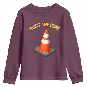Vintage Hoist The Cone Victory Graphic Youth Sweatshirt Funny Baseball Fan Pride Celebration IYKYK Meme TS02 Maroon Print Your Wear