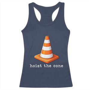 Minimalist Hoist The Cone Typography Racerback Tank Top Funny Baseball Fan Pride Celebration IYKYK Meme TS02 Navy Print Your Wear