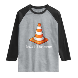 Minimalist Hoist The Cone Typography Raglan Shirt Funny Baseball Fan Pride Celebration IYKYK Meme TS02 Heather Gray Black Print Your Wear