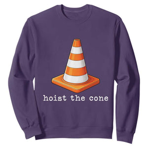 Minimalist Hoist The Cone Typography Sweatshirt Funny Baseball Fan Pride Celebration IYKYK Meme TS02 Purple Print Your Wear