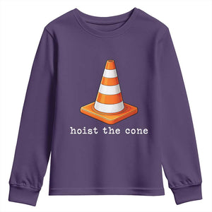 Minimalist Hoist The Cone Typography Youth Sweatshirt Funny Baseball Fan Pride Celebration IYKYK Meme TS02 Purple Print Your Wear
