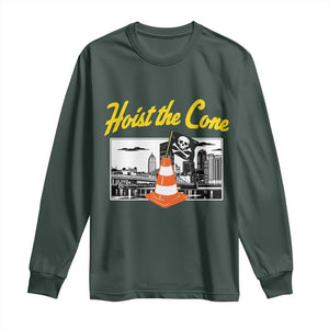 Pittsburgh Skyline Victory Hoist The Cone Meme Long Sleeve Shirt Funny Sports Fan Celebration TS02 Dark Forest Green Print Your Wear
